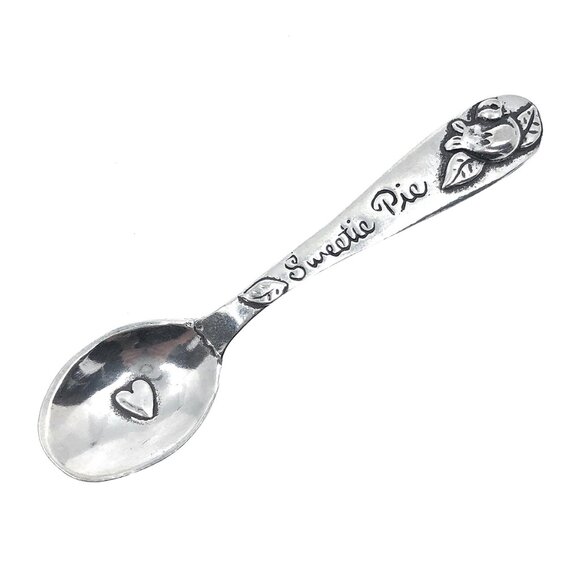 Handmade Pewter Sweetie Pie Heart Baby Spoon Gift Shower First Birthday Gift - Picture 1 of 1